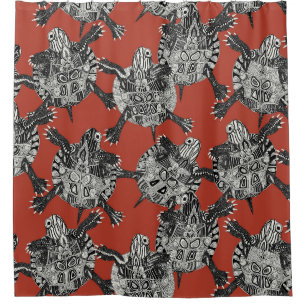 turtle party coral red shower curtain