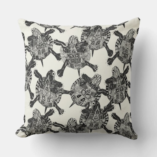 turtle party ivory black cushion (Front)