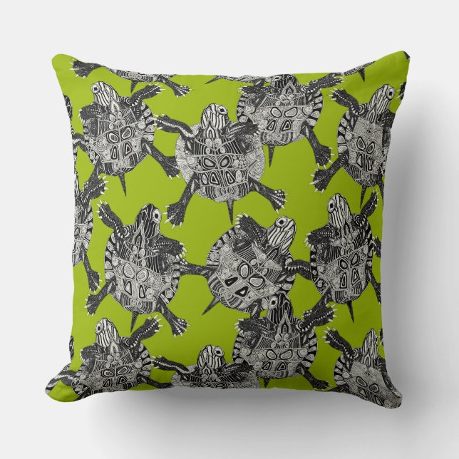 turtle party lime green cushion (Front)