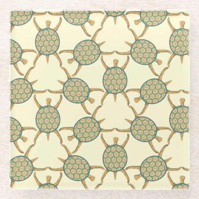 Turtle pattern glass coaster (Front)