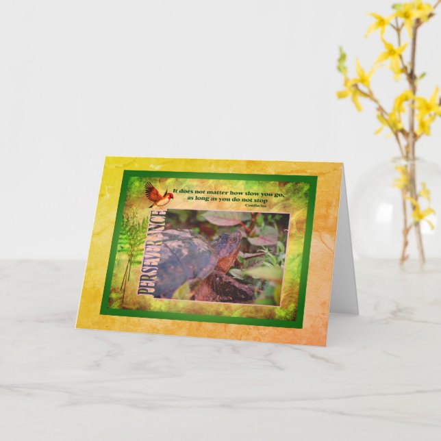 Turtle Perseverance Quote Inspirational Card (Yellow Flower)