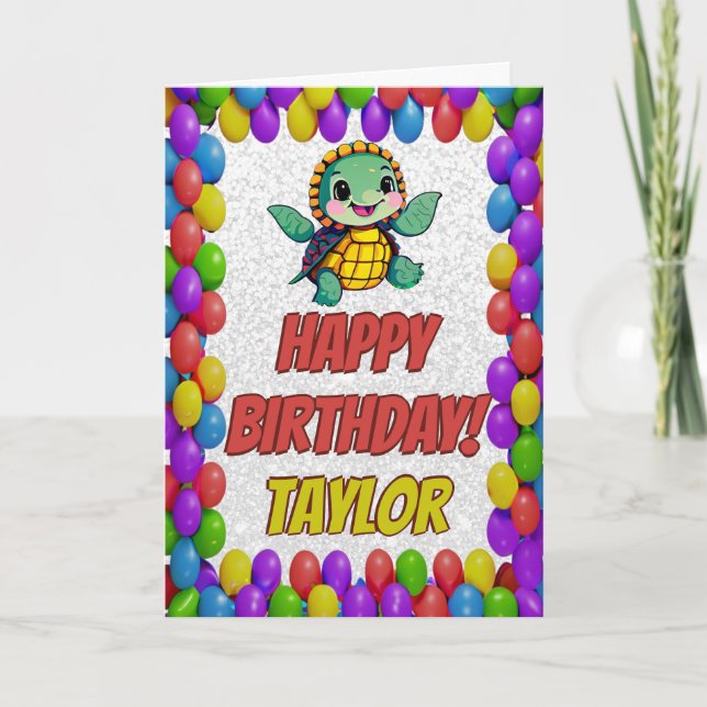 Turtle Personalised Fun Greeting Birthday Card (Front)
