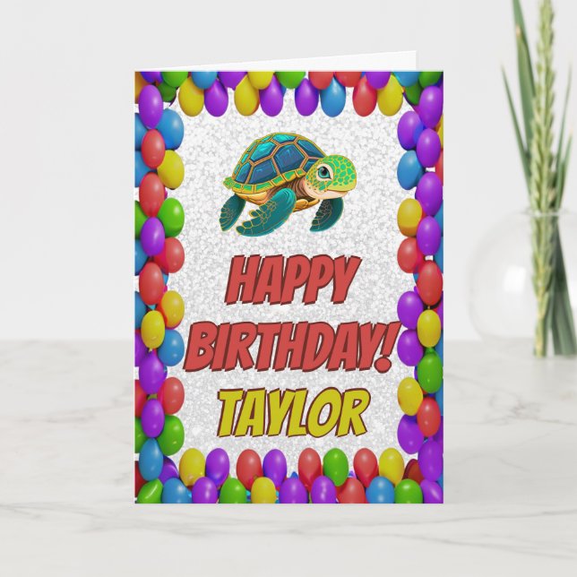 Turtle Personalised Fun Greeting Birthday Card (Front)