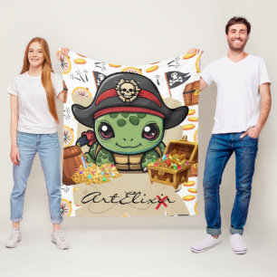 Turtle Pirate Money Fleece Blanket