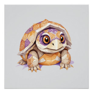 Turtle Playful Adorable Fun Animal Colourful Joyfu Poster