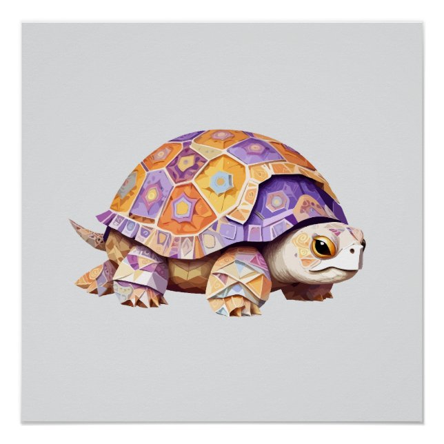 Turtle Playful Adorable Fun Animal Colourful Joyfu Poster (Front)