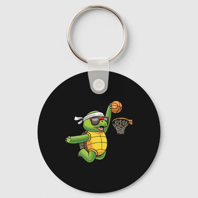 Turtle Playing Basketball Sports Sea Tortoise Play Key Ring (Front)