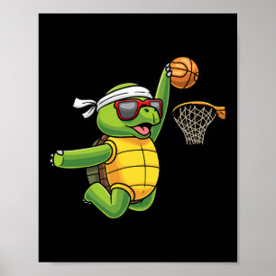 Turtle Playing Basketball Sports Sea Tortoise Play Poster