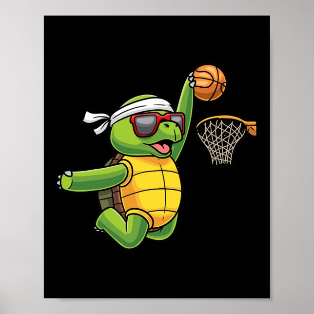 Turtle Playing Basketball Sports Sea Tortoise Play Poster (Front)