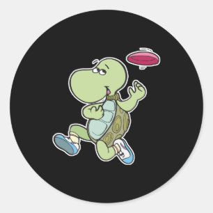 turtle playing frisbee classic round sticker