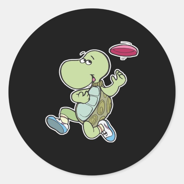 turtle playing frisbee classic round sticker (Front)