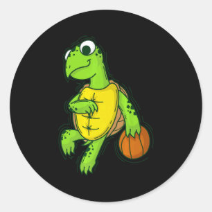 Turtle plays and loves basketball classic round sticker