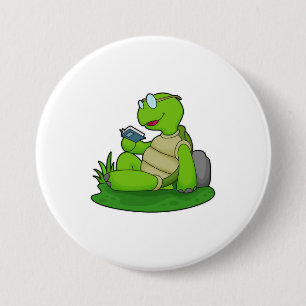 Turtle Reading Book 7.5 Cm Round Badge