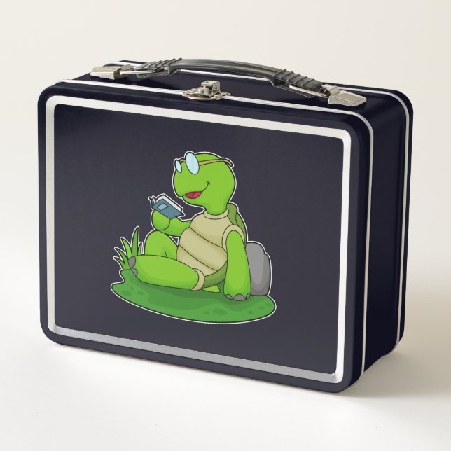 Turtle Reading Book Metal Lunch Box (Front)