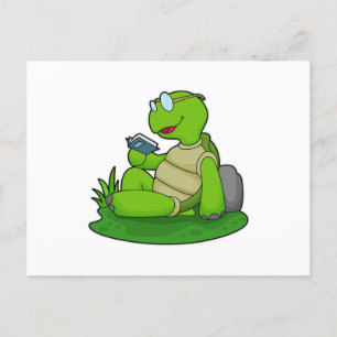 Turtle Reading Book Postcard