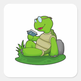 Turtle Reading Book Square Sticker