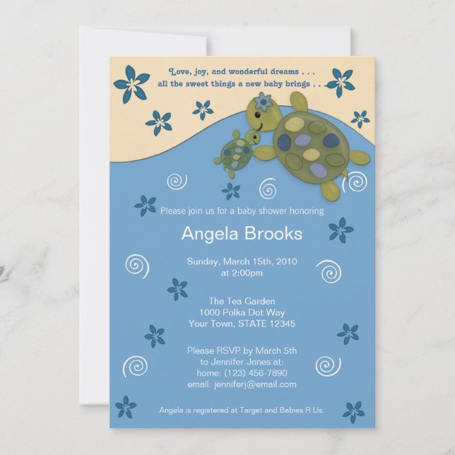 Turtle Reef Baby Shower Invitation TRC Blue Green (Front)