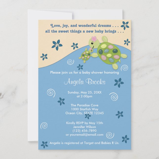 Turtle Reef Baby Shower Invitation TRC Pink Girl (Front)