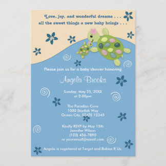 Turtle Reef Baby Shower Invitation TRC Pink Girl
