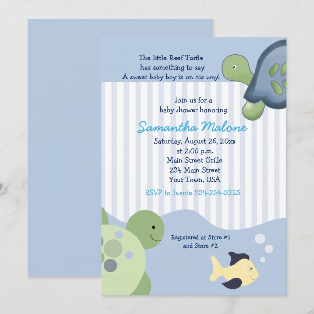 Turtle Reef Boy Baby Shower Invites (Front/Back)