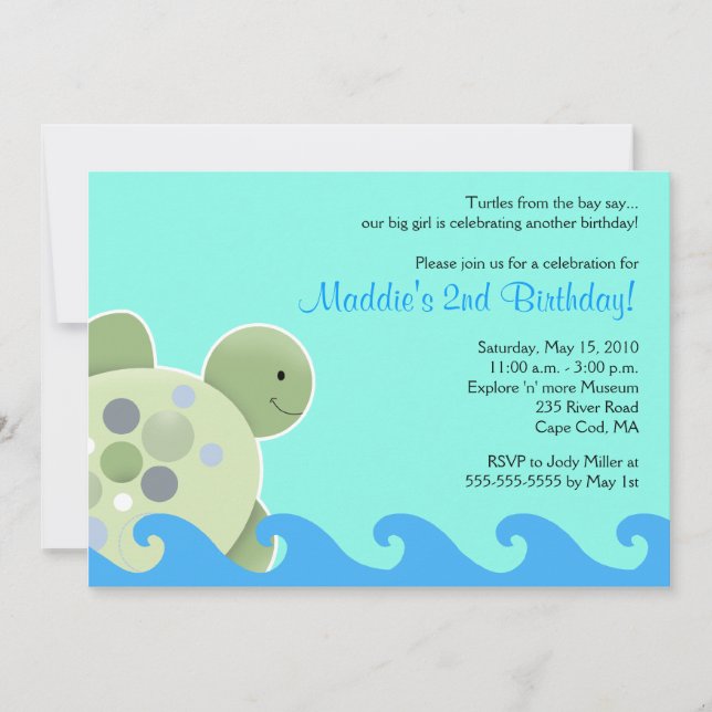 Turtle Reef Seaturtle 5x7 Birthday Invitation (Front)