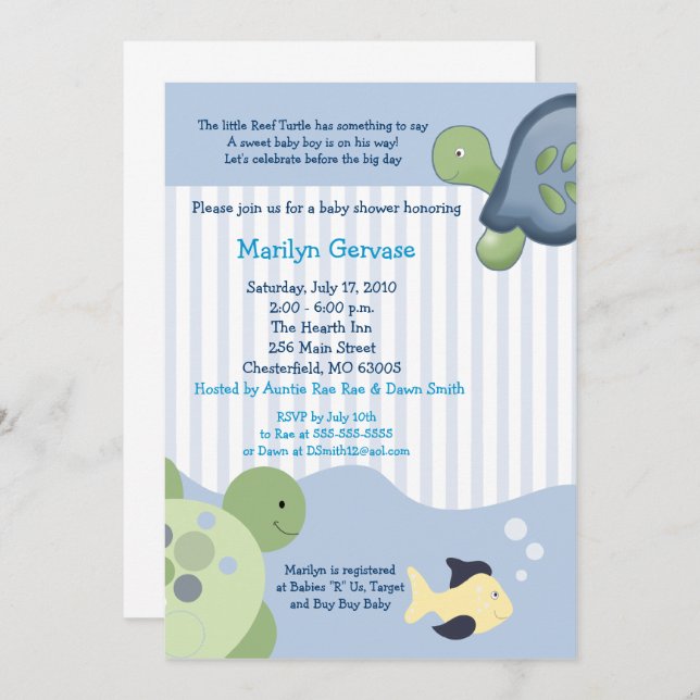 Turtle Reef Tortoise Boy Baby Shower Invitation (Front/Back)