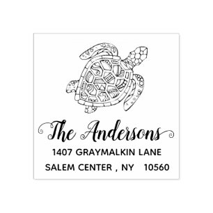 Turtle Return Address Calligraphy Custom Family Rubber Stamp