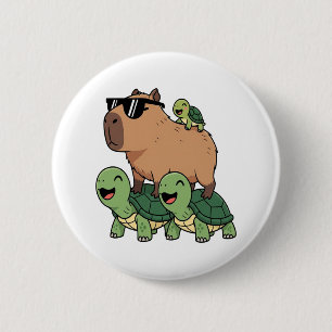 Turtle Ride Capybara, Funny Capybara 6 Cm Round Badge