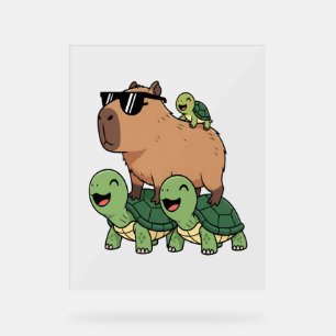 Turtle Ride Capybara, Funny Capybara Acrylic Sign