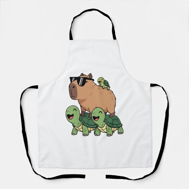 Turtle Ride Capybara, Funny Capybara Apron (Front)