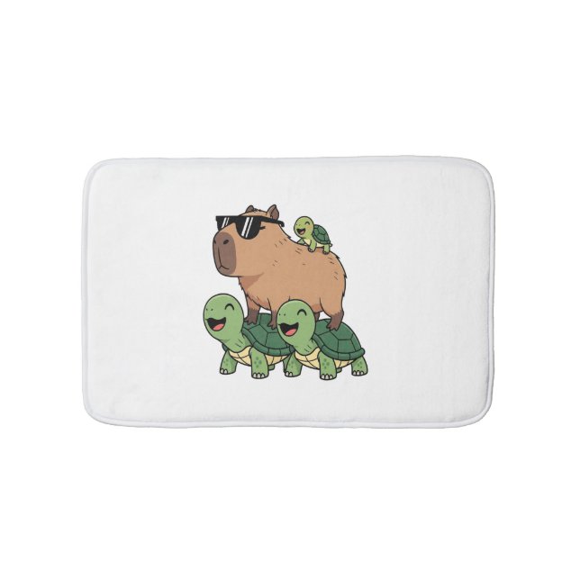 Turtle Ride Capybara, Funny Capybara Bath Mat (Front)