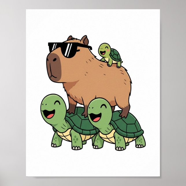 Turtle Ride Capybara, Funny Capybara Poster (Front)