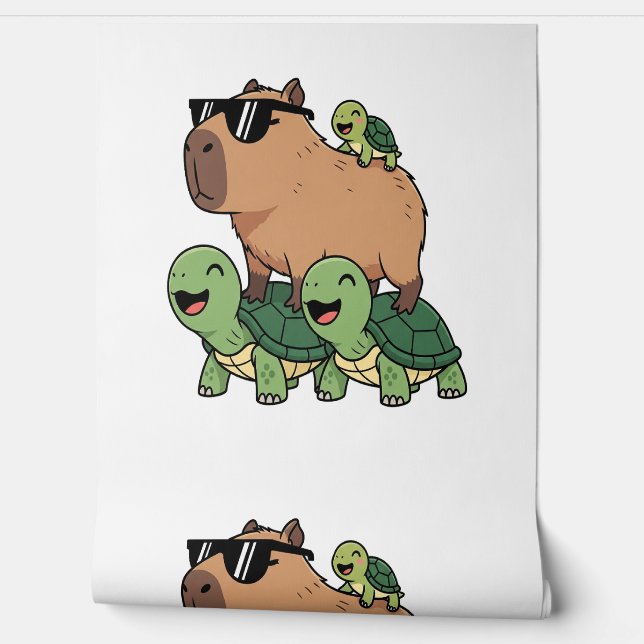 Turtle Ride Capybara, Funny Capybara Wallpaper (Unrolling)