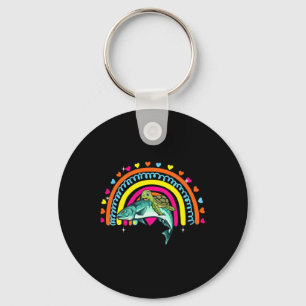 Turtle Riding Salmon Fish Funny Animal Lover Rainb Key Ring