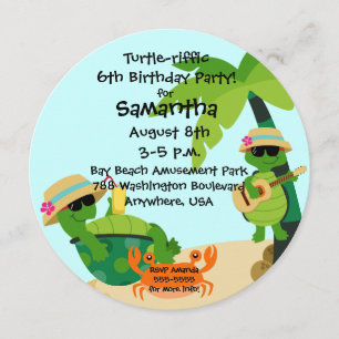 Turtle-riffic Party Round Birthday Invitation