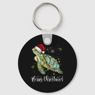 Turtle Santa Hat Merry Christmas Lights Xmas Holid Key Ring