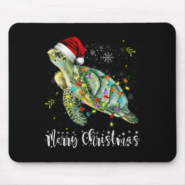 Turtle Santa Hat Merry Christmas Lights Xmas Holid Mouse Pad (Front)