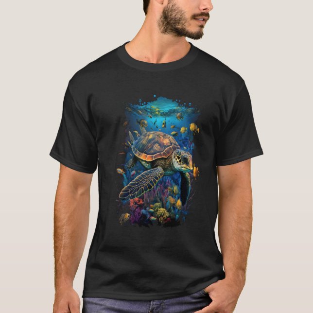 Turtle Sea Animals Ocean Underwater Marine Biologi T-Shirt (Front)