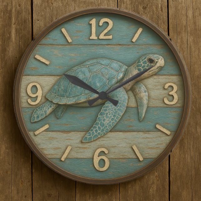 Turtle sea decor rustic coastal marine life large clock (Creator Uploaded)