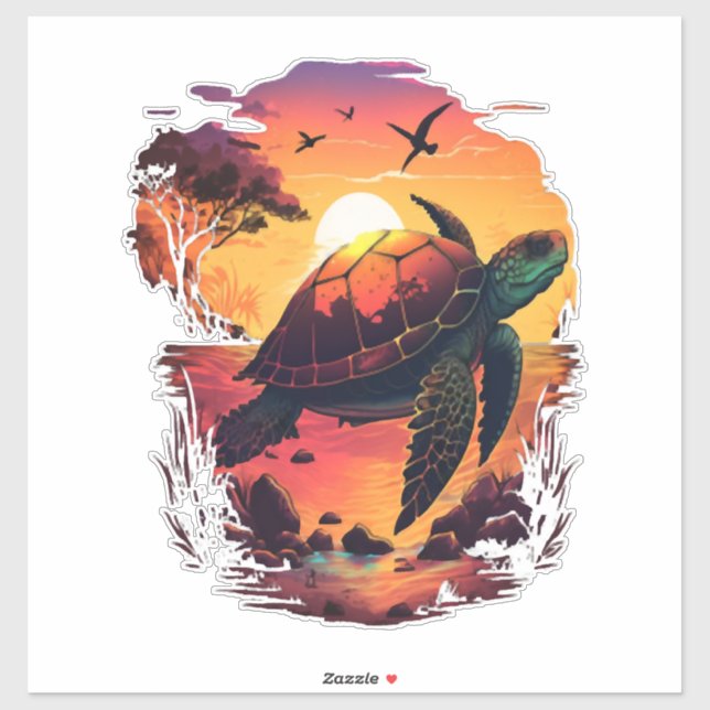 Turtle Sea Ocean Seashore Tropical Beach Sunset (Sheet)
