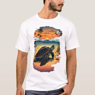 Turtle Sea Ocean Seashore Tropical Beach Sunset Co T-Shirt