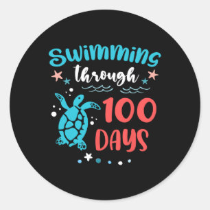 Turtle Sea Swimming Through 100 Days Of School Tea Classic Round Sticker