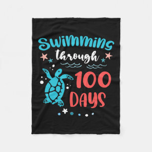 Turtle Sea Swimming Through 100 Days Of School Tea Fleece Blanket