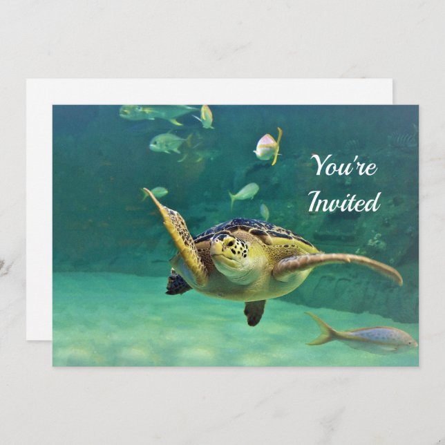 Turtle Sea Water Fish Photo Birthday Invitation (Front/Back)