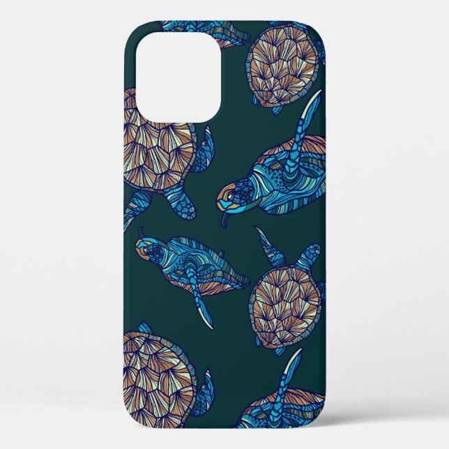 Turtle seamless pattern on dark background. illust Case-Mate iPhone case (Back)