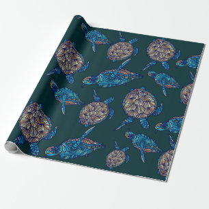 Turtle seamless pattern on dark background. illust wrapping paper