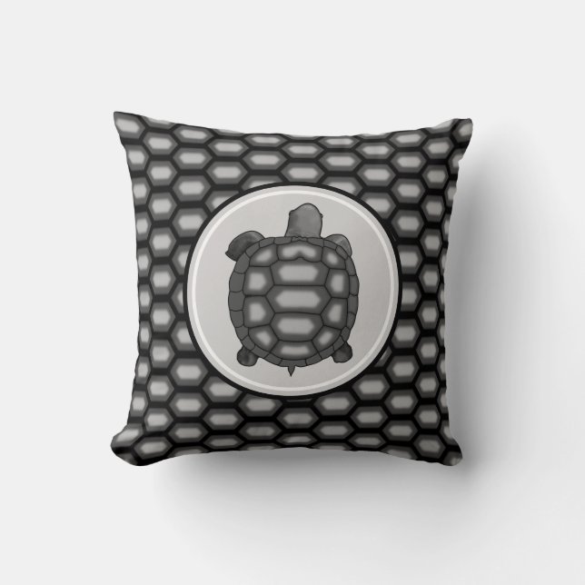 Turtle & Shell Pattern in Silver Grey & Black Cushion (Front)