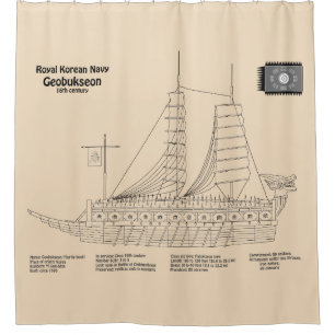 Turtle Ship Geobukseon - Ship Blueprint SD Shower Curtain
