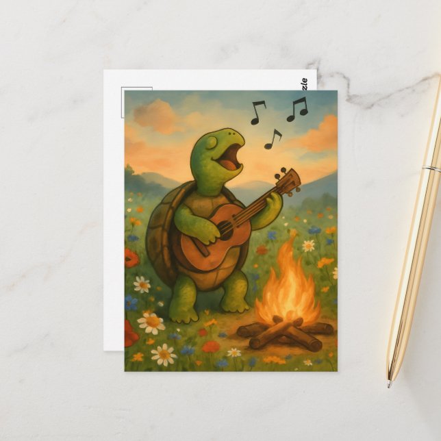 Turtle Singing at a Campfire Postcard (Front/Back In Situ)