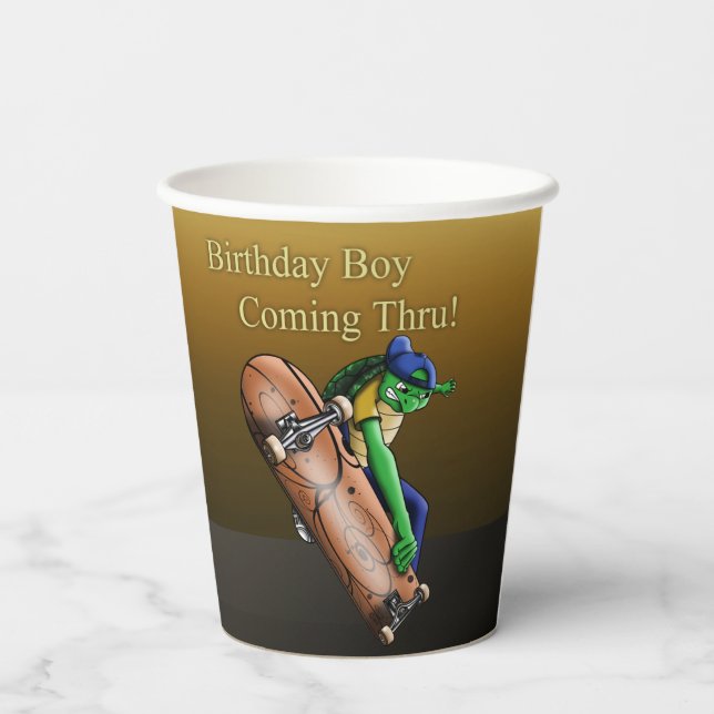 Turtle Skateboarder Birthday Paper Cups (Back)